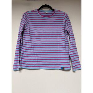Kule Striped Long Sleeve Tee Womens XS Pink Blue Excellent Cotton Crewneck 8387